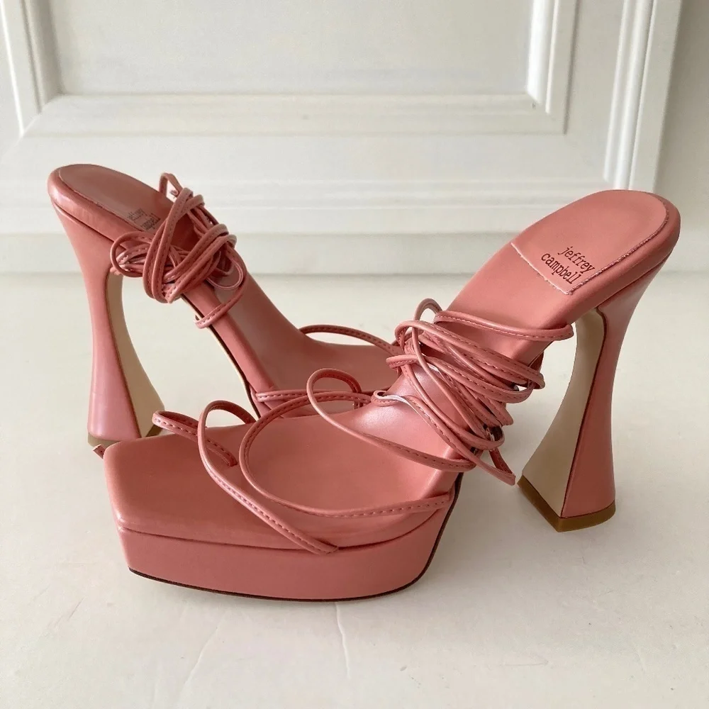 NWOT Jeffery Campbell Free People Clara Wrap Rose Leather Platform Heel Sz 7.5